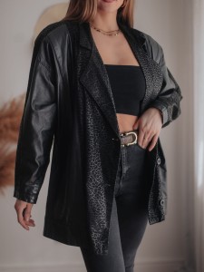 Stylowy płaszcz skórzany z wstawką Vintage/ 100 % SKÓRA/ r. S-M