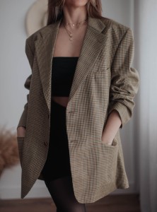 Wełniana marynarka w kratkę Vintage/ 100 % WEŁNA / r. XXL 