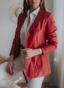 Skórzana czerwona kurtka Vintage/ 100 % SKÓRA / r. S-M
