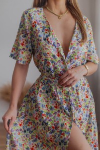 Szmizjerka midi w kwiaty Viintage/ 100 % WISKOZA/ r. L