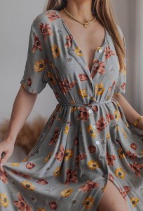 Szmizjerka szałwia w kwiaty Vintage/ 100 % WISKOZA/ r. L-XL