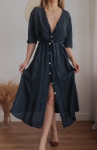 Czarna sukienka retro w kropki Vintage/ 100 % WISKOZA/ r. M-L