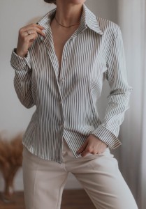 Elegancka satynowa koszula w paski Vintage/ r. S-M