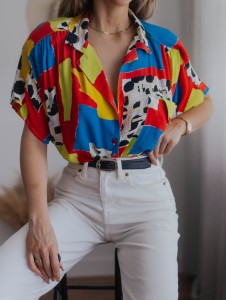 Kolorowa koszula retro oversize/ 100 % WISKOZA/ r. XXL