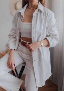 Długa biała bluza jeans Zara/ r. L-XL
