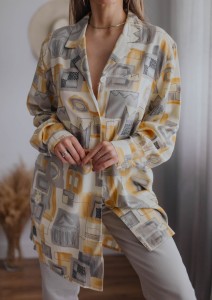 Długa koszula we wzory Vintage/ BAWEŁNA & MODAL / r. XXL