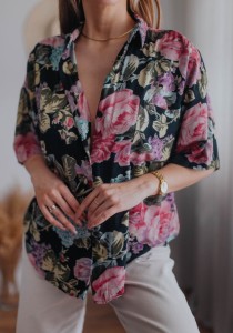 Kwiecista koszula oversize Vintage/ 100 % WISKOZA/ r. L