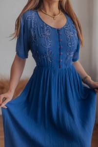 Niebieska sukienka w indyjskim stylu Vintage/ 100 % WISKOZA/ r. M