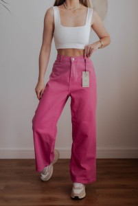 Nowe różowe spodnie wide leg petite jeans / r. L