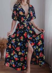 Długa owocowa sukienka retro/ 100 % WISKOZA/ r. XXL 