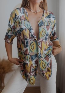 Koszula we wzory Vintage/ 100 % WISKOZA/ r. M-L