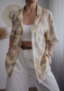 Lniana koszula w ananasy H&M/ LEN & BAWEŁNA / r. S-XL