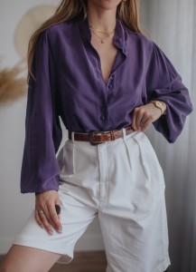 Jedwabna purpurowa koszula Vintage/ 100 % JEDWAB / r. L