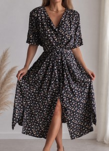 Długa szmizjerka w kwiaty Vintage/ 100 % WISKOZA /