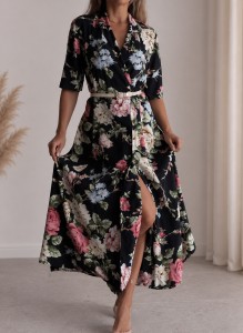 Sukienka kopertowa w kwiaty Vintage/ 100 % WISKOZA / r. S