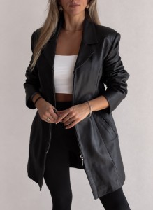 Ocieplany płaszcz na zamek Vintage/ 100 % SKÓRA/ r. M