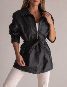 Czana kurtka skórzana z paskiem Vintage/ 100 % SKÓRA/ r. L-XL