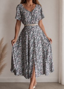 Szmizjerka w pastelowe kwiaty Vintage/ 100 % WISKOZA/ r. L
