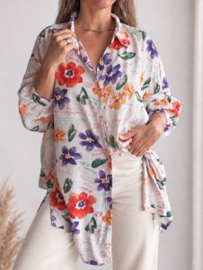 Biała koszula w kwiaty Vintage/ 100 % WISKOZA/ r. XXL