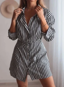 Casualowa sukienka koszulowa w paski H&M/ 100 % BAWEŁNA/ r. M