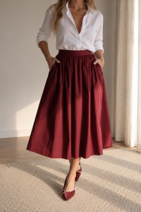 Burgundowa spódnica midi Uniqlo / r. XS-S