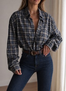 Jesienna koszula w brązową kratę Melka/ 100 % BAWEŁNA/ r. L-XXL